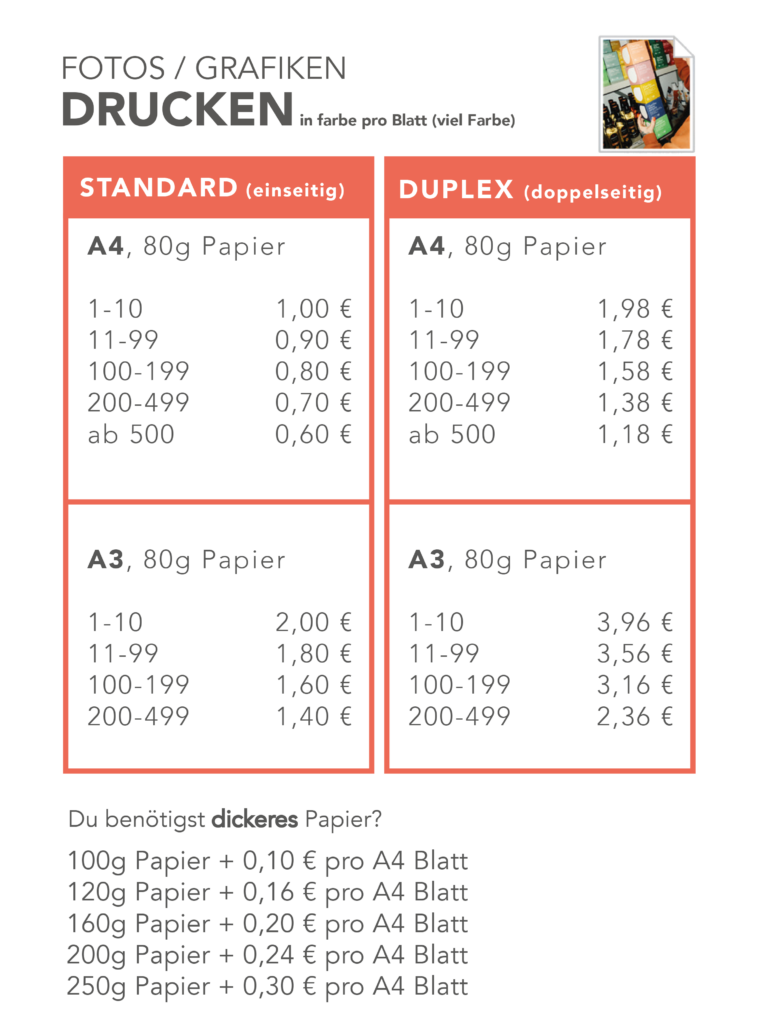 Preise zum drucken von Fotos, Urkunden, Bildern, vollflächig , Farbe